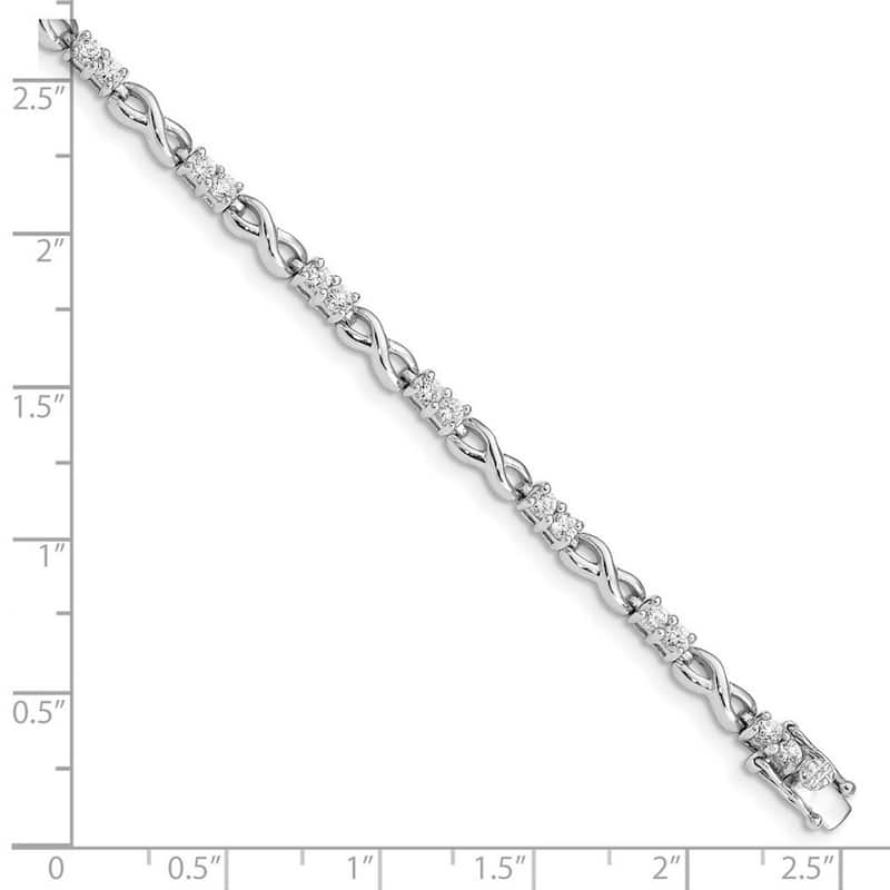 Curata 925 Sterling Silver Polished Box Catch Closure CZ Cubic Zirconia Simulated Diamond X and O Bracelet 7.5 Inch Box Clasp