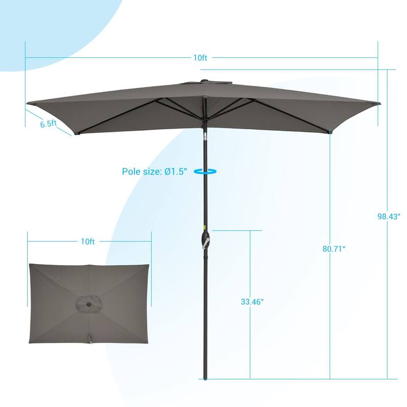 Bonosuki 10x6.5ft Rectangular Aluminum Patio Market Umbrella