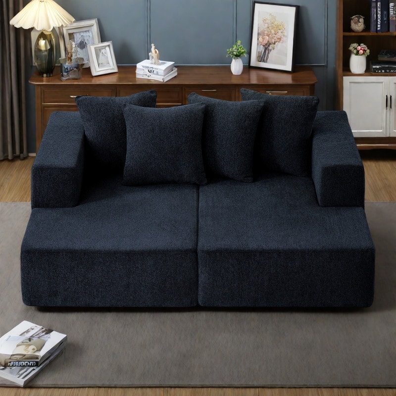 74" Chenille Sectional Sofa with Chaise, Plush Seating and Fixed Cushions