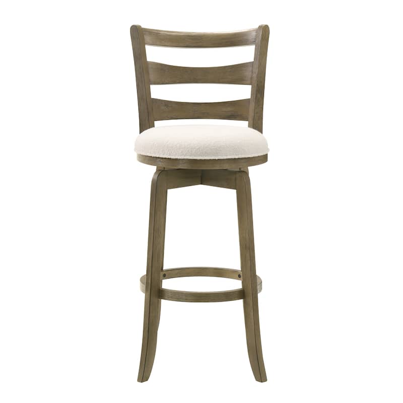 Melindra White Boucle Swivel Bar Stool, Upholstered Counter Stool with Solid Wood Legs