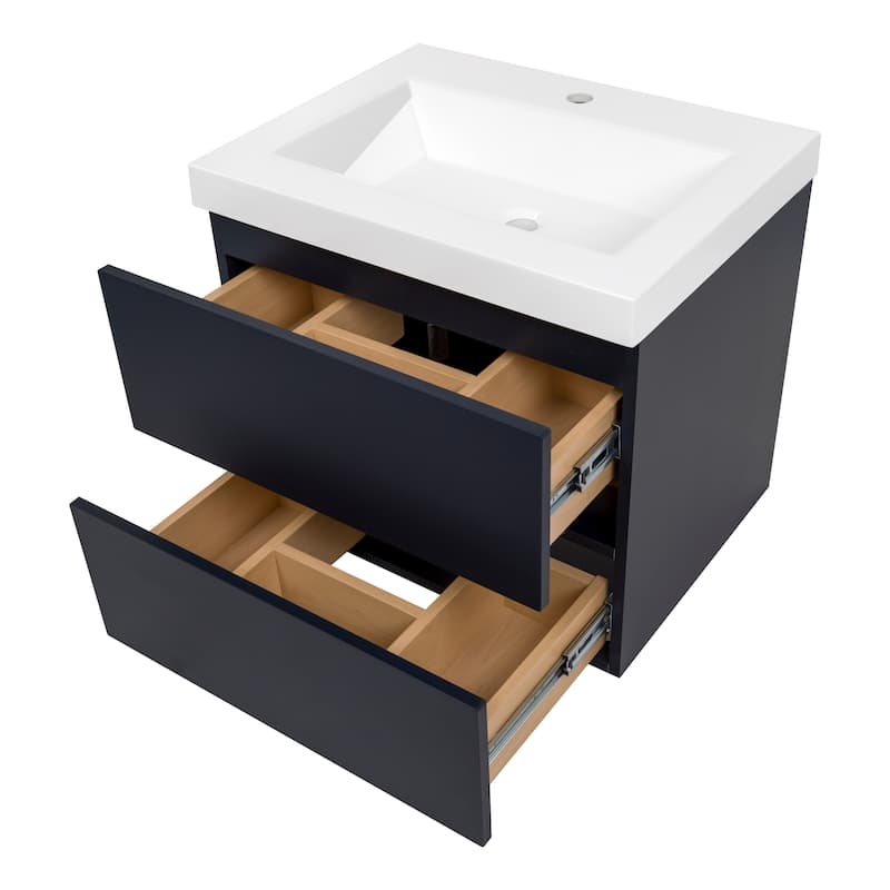 Spring Mill Cabinets Innes 24.5" 2-Drawer Floating Bathroom Vanity With White Sink Top