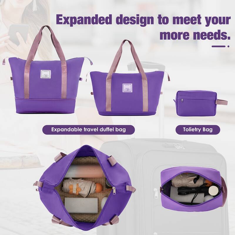 3 Piece ABS Softside Expandable Upright Spinner Luggage with TSA Lock and Duffel Bag