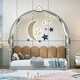 preview thumbnail 41 of 56, Wood Twin Size Bed Frame with Arched Roof, Floor Bed with Light and Curtain, Pull-out Kids Bed for Girls Boys Bedroom