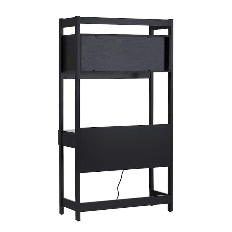 Walker Edison Reeded Desk with Hutch and Outlets