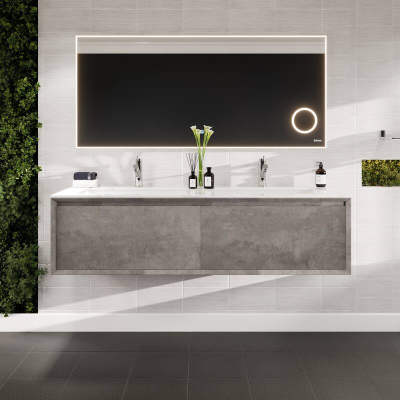 Eviva Aurora 60" Concrete Gray Wall Mount Bath Vanity with Carrara Quartz Top