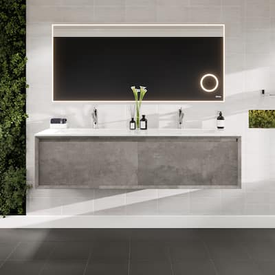 Eviva Aurora 60" Concrete Gray Wall Mount Bath Vanity with Carrara Quartz Top