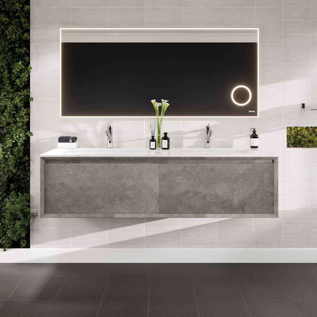 Eviva Aurora 60" Concrete Gray Wall Mount Bath Vanity with Carrara Quartz Top