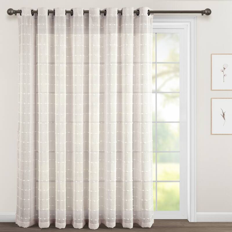 Lush Decor Farmhouse Textured Grommet Sheer Window Curtain Panel Pair - 84" x 115" - Beige
