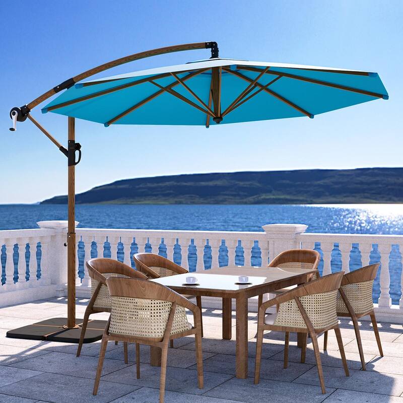 COSIEST 10FT Offset Patio Umbrella，360-Degree Rotation, UV & Waterproof Canopy - Blue