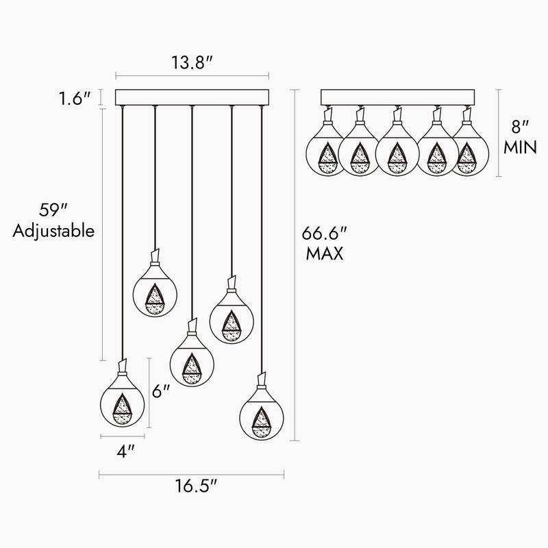 Modern 5-Light LED Brass Chandelier Cluster Pendant Kitchen Island Stairwell Light - Dia. 16.5" x H 6"