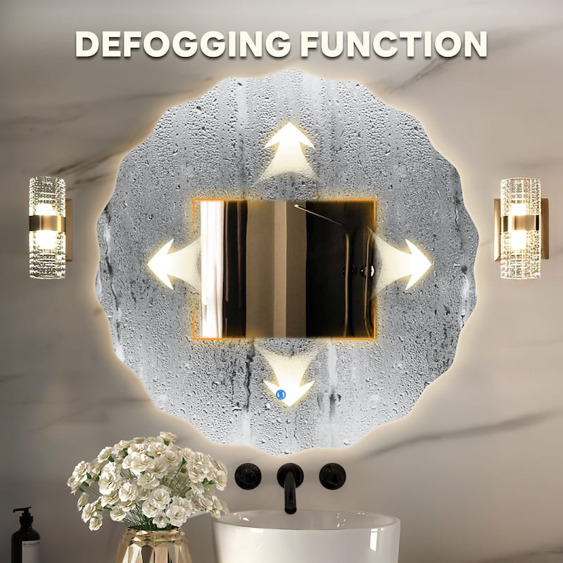 Round Frameless Dimmable LED Light Anti-Fog Wall Bathroom Vanity Mirror
