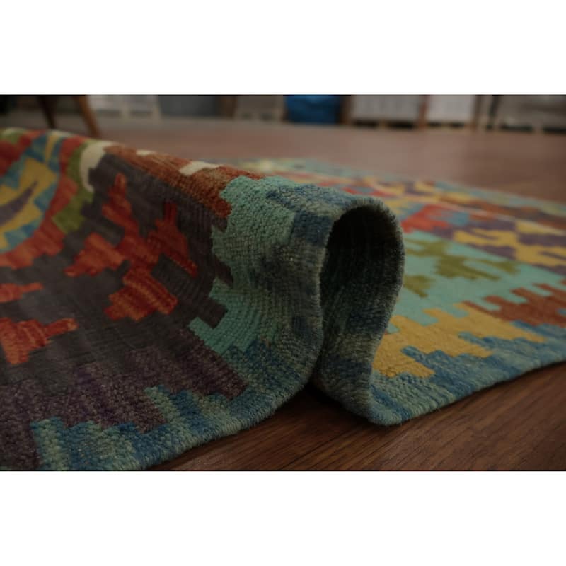 Hand Woven Oriental 100% Wool Carpet Southwestern Tribal Oranges & Rust Kilim Area Rug - 4' 10'' X 3' 5''