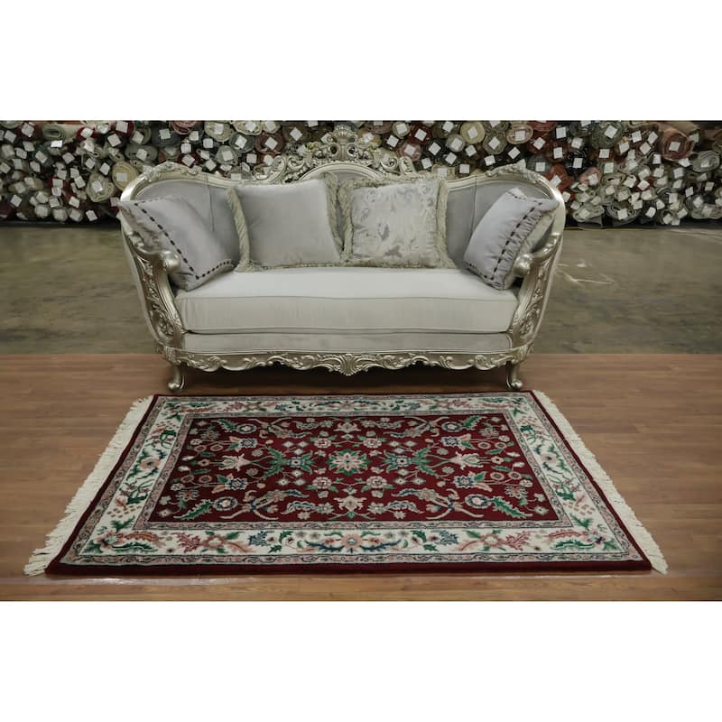 Hand Knotted Oriental 100% Wool Carpet Traditional All-Over Red Agra Area Rug - 5' 11'' X 4' 0''