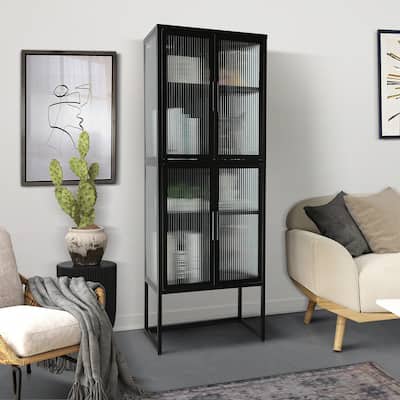 Floor Storage Cabinet with 4 Tempered Glass Doors, Display High Cabinet ...