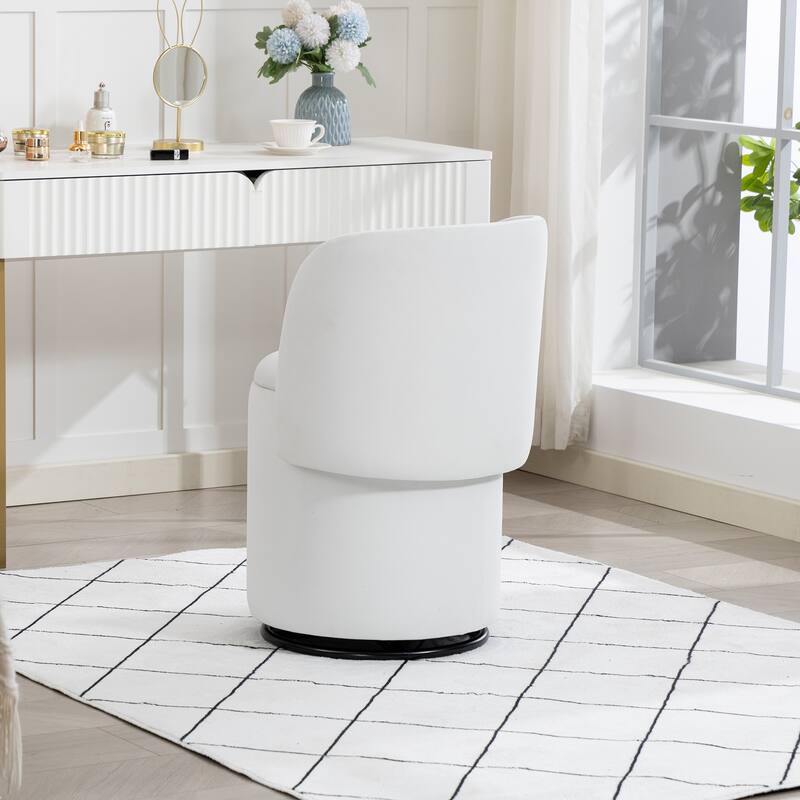 Stylish Upholstered Barrel Chair: 360°Swivel Vanity Stool for Bedroom & Dining Chair, Built-in Storage, Soft Padded Accent Seat