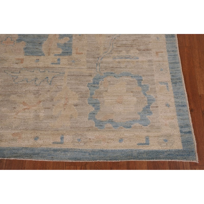 Blue Floral Oushak Vegetable Dye Area Rug Handmade Wool Carpet - 8'5" x 10'0"