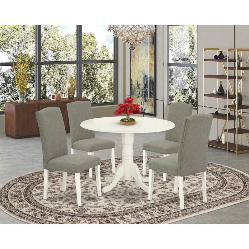 Round Kitchen Table Set 5pc - 42" Dining Table w/ Drop Leaves & 4 Parsons Chairs