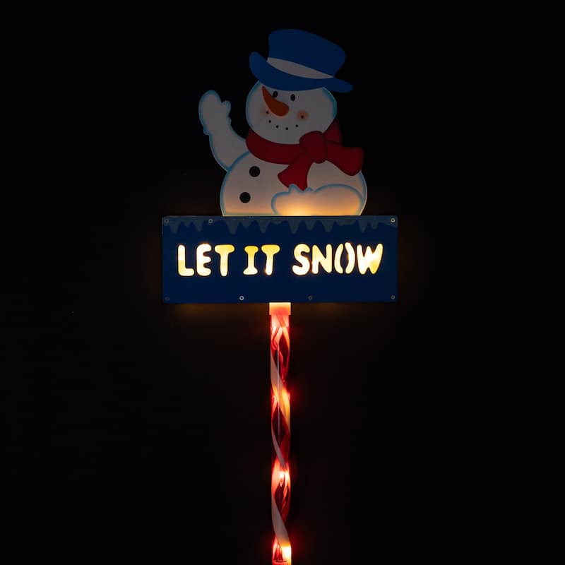28.5" Pre-Lit Snowman 'LET IT SNOW' Christmas Lawn Stake - Clear Light