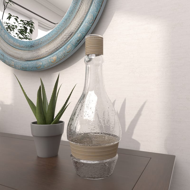 Glass Handmade Vase with Rattan Accents - Clear or Black