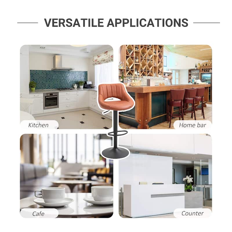 Set of 2 Adjustable Bar Stools with Swivel PU Leather Seats and Metal Base for Home Kitchen - 18" W x 19.75" D x 33.5-41.75" H