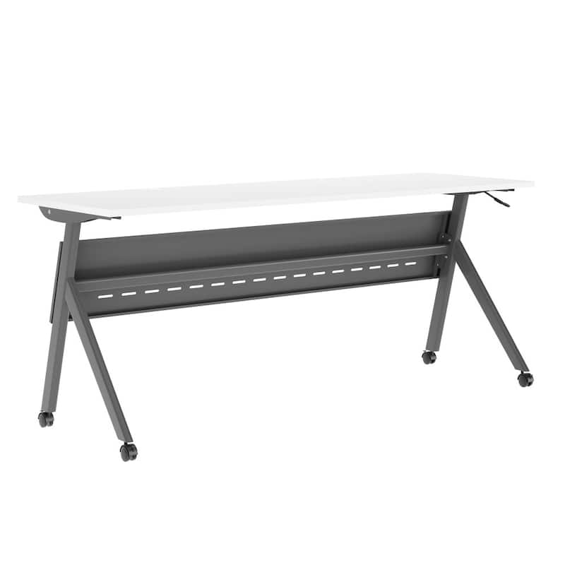 Commercial Nesting Flip Training Table with Steel Frame and Y-Legs - 23.5"W x 72"D x 30"H - White Top/Gray Frame