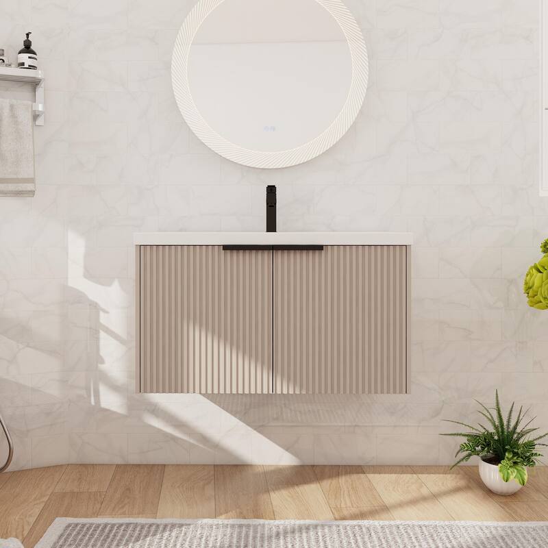 Beingnext 36"/48" Bathroom Vanity with Sink, Floating Bathroom Vanity with Soft Close Door - 35.4''W x 18.1''D x 20.5''H - Grey