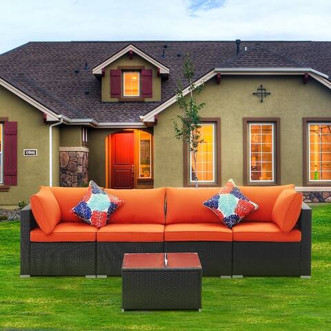 5 pieces Outdoor Sofa Sets Patio Rattan Sofas with Waterproof Cushions & Coffee Table