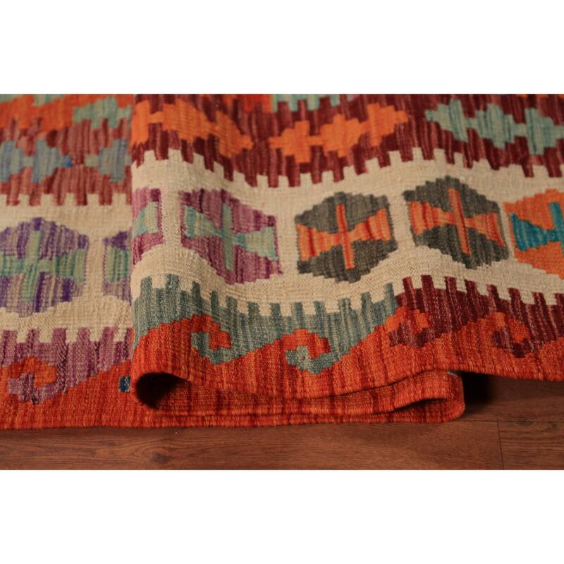All-Over Geometric Kilim Area Rug Hand-Woven Wool Carpet - 8'7"x 11'4"