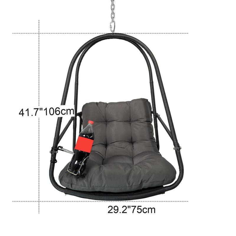 Foldable Hammock Swing Chair with Cup Holder & Removable Guardrail, Rust-Resistant Hanging Basket Chair