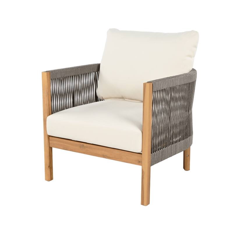 Christopher Knight Home - Valencia Acacia Wood Patio Club Chair with Woven Rope Accents