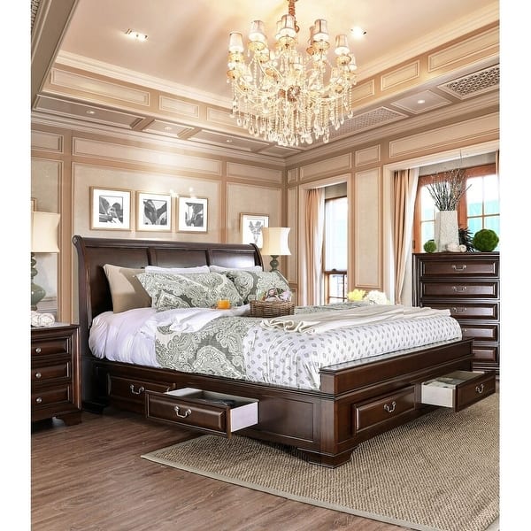 slide 2 of 7, Furniture of America Oslo Traditional 6-drawer Storage Platform Bed Brown Cherry - California King