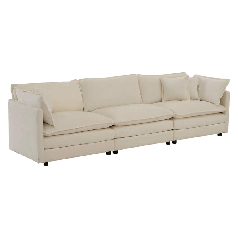 6-Seat Chenille Sectional Sofa Set (3-Seater + 2-Seater + Chair) with Extra Deep Seats & Solid Wood Frame