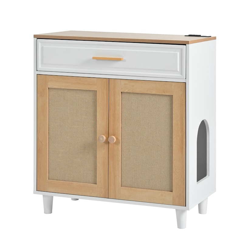 3-in-1 Modern Cat Furniture: Litter Box Enclosure with Scratcher, Cat House & Stylish Side Table with Storage‌