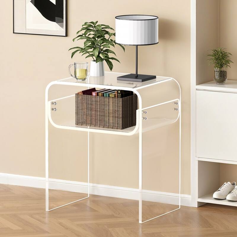 Clear Acrylic 2-Tier Side Table with Sturdy Shelves and Modern Design - 11.8 x 15.7 x 19.7 in /