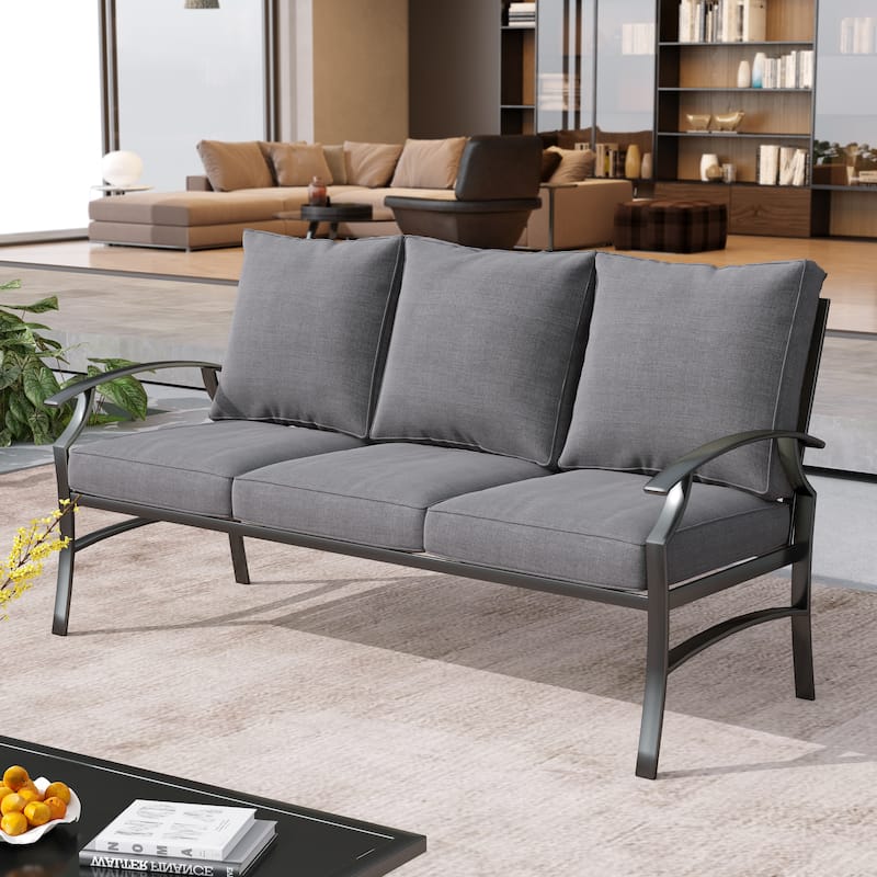 Uixe Outdoor Upholstered 3 Seater All-Weather Sofa Couch Deep Seat - Grey