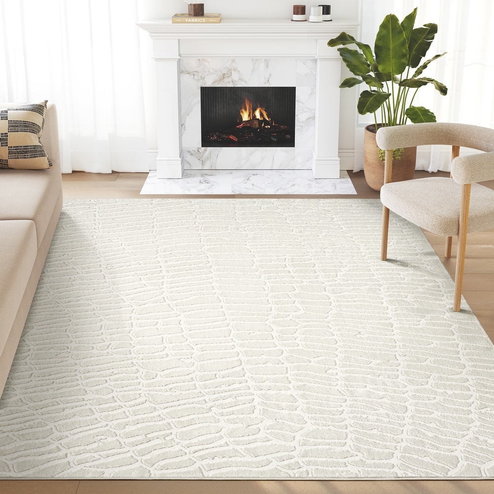 Abani Neutral NTL100A Cream Pebble Pattern Seamless Area Rug