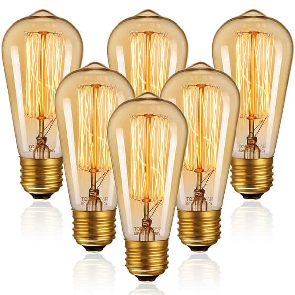 slide 1 of 11, Vintage Edison Bulbs, 60W ST64 Filament Light Bulb, Antique Squirrel Cage Tungsten, Dimmable, 2200K Amber, E26 Base