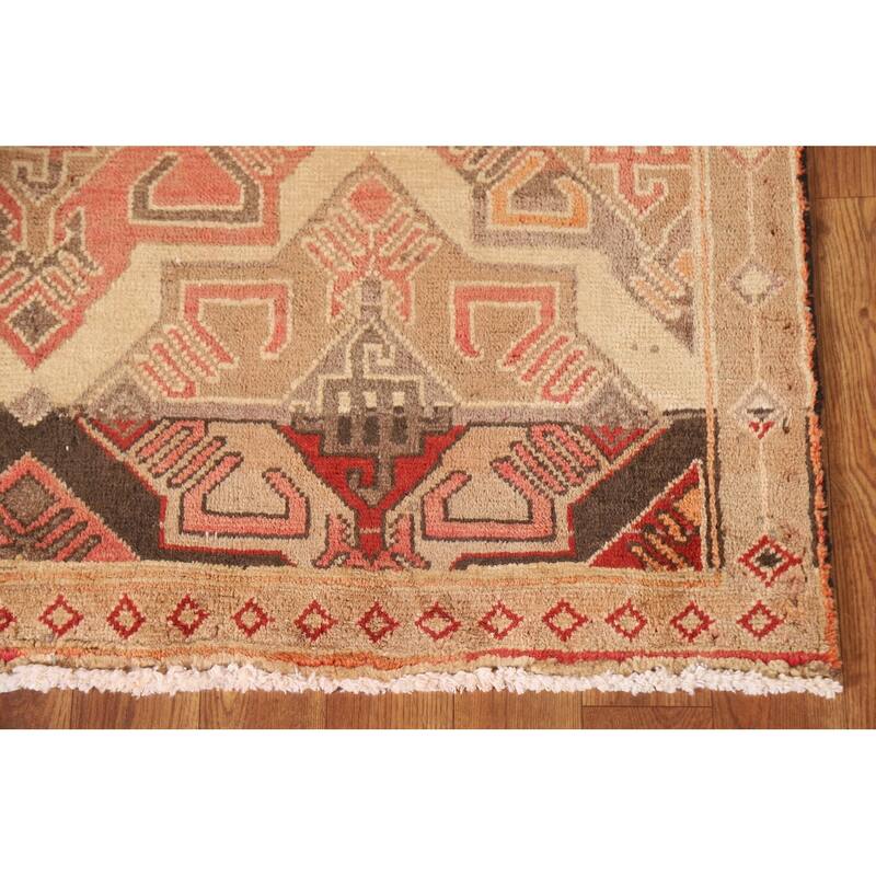 Brown Tribal Ardebil Persian Vintage Runner Rug Handmade Wool Carpet - 3'7"x 9'6"