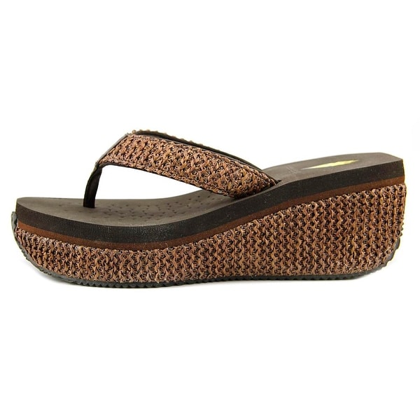 Open Toe Canvas Brown Wedge Sandal 