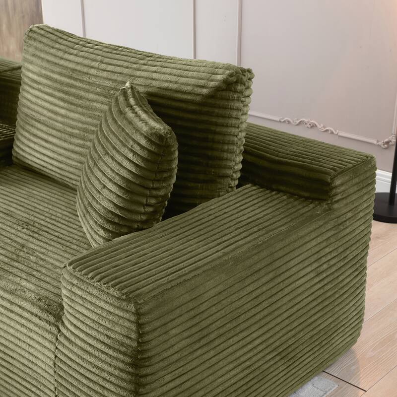Modular Sectional Sofa, Deep Seat Corduroy Cloud Couch with Cup Holders, USB Ports & Storage Box - Green