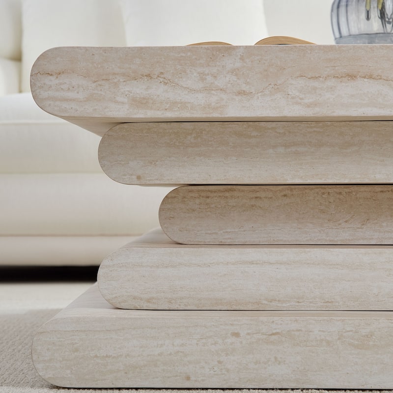 33.86" Modern Square Faux Travertine Pattern Coffee Table