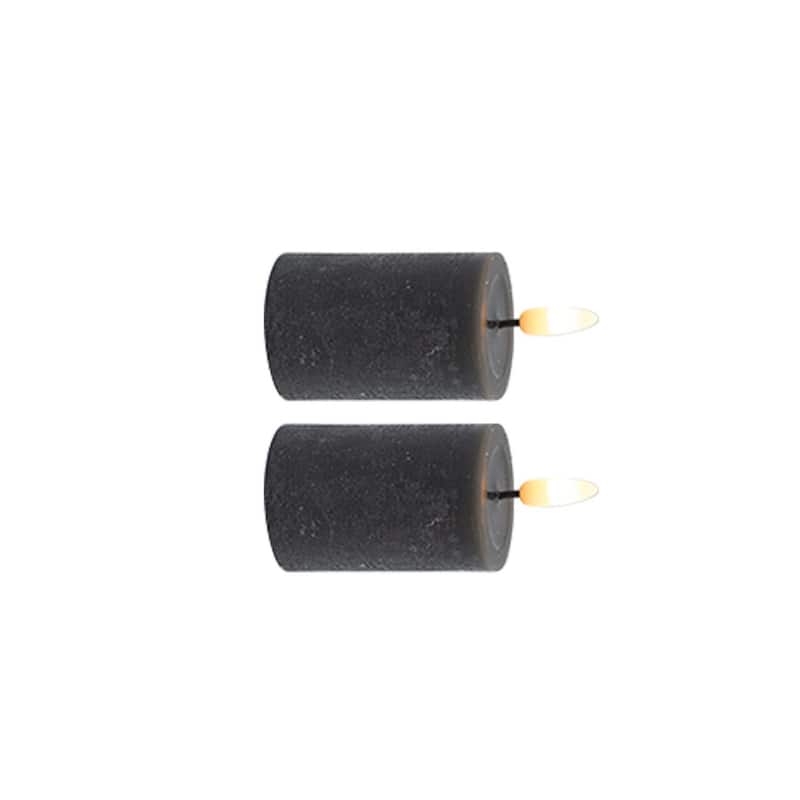 Battery Operated 3D Flame LED Pillar Candles - 2.5" - Gray - Set of 2