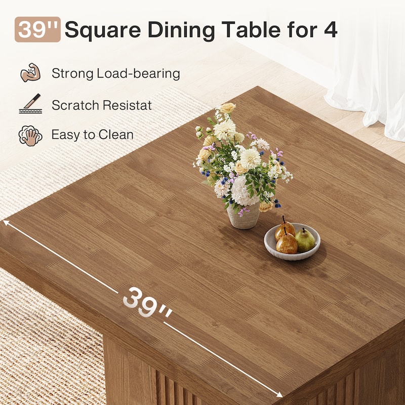 39 Inch Rustic Wooden Kitchen Table, Square Dining Table for 4