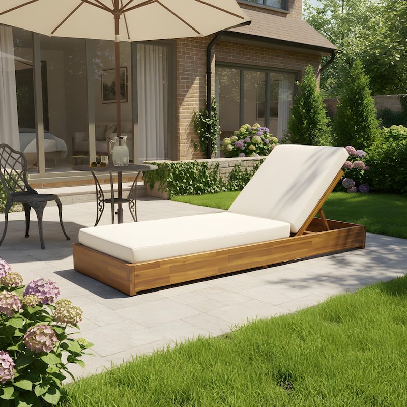 Ian Outdoor Acacia Wood Chaise Lounge with Cushion by Christopher Knight Home