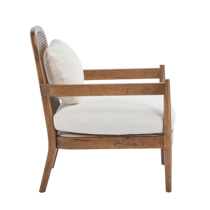 [Set of 2] 26.6" Mid-Century Modern Accent Chair with Light Brown Finish Solid Wood Frame and Rattan Backrest
