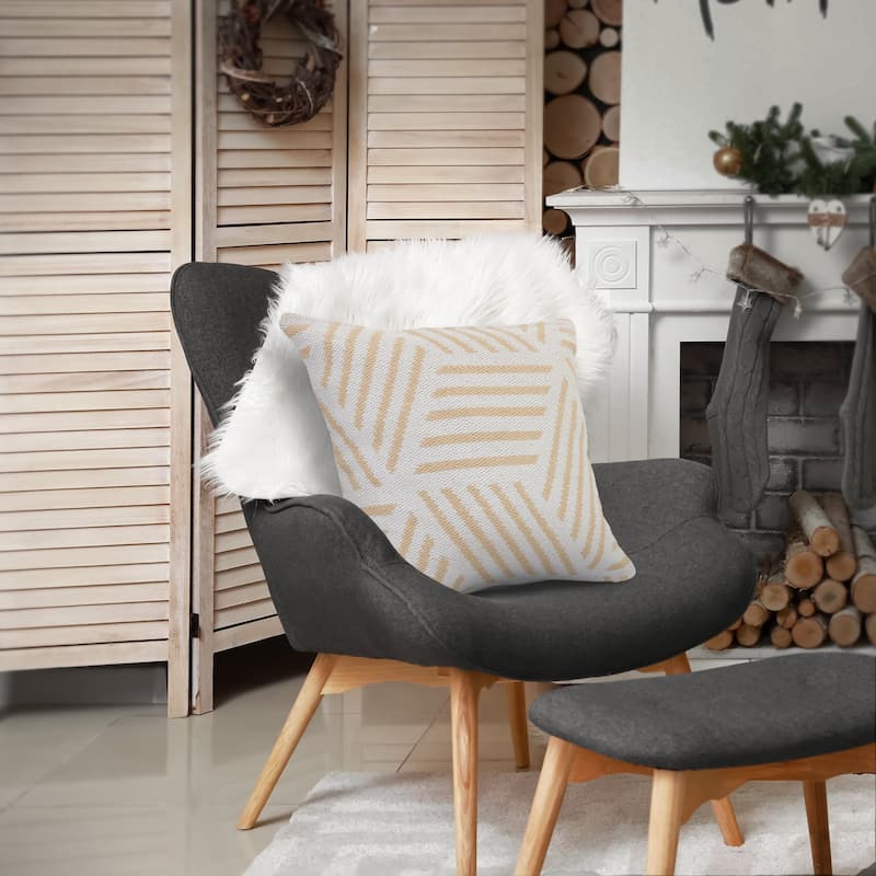 Sevita Tan and White Geometric Striped Throw Pillow