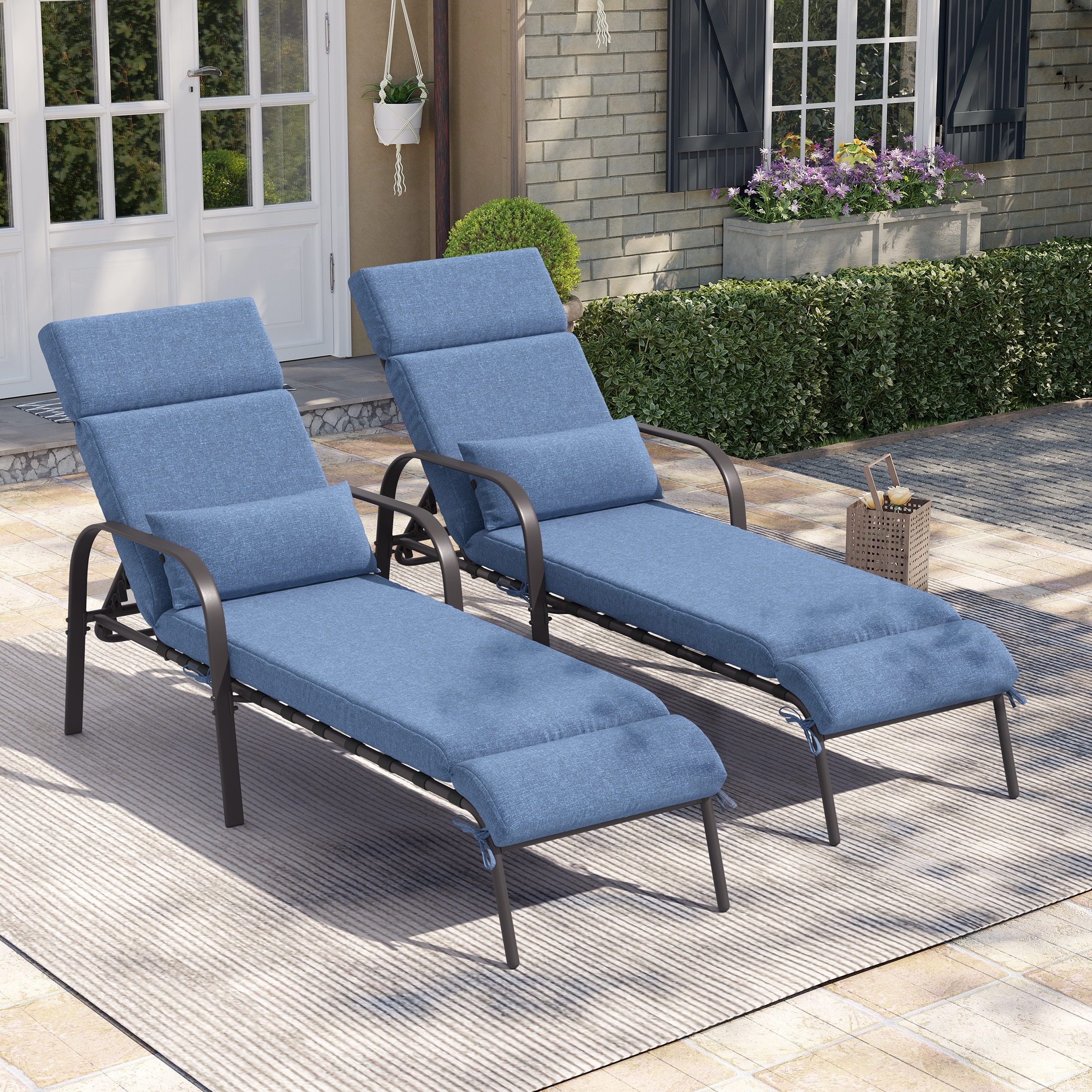 Outdoor Adjustable Patio Chaise Lounge Chair with Cushion Beach Poolside