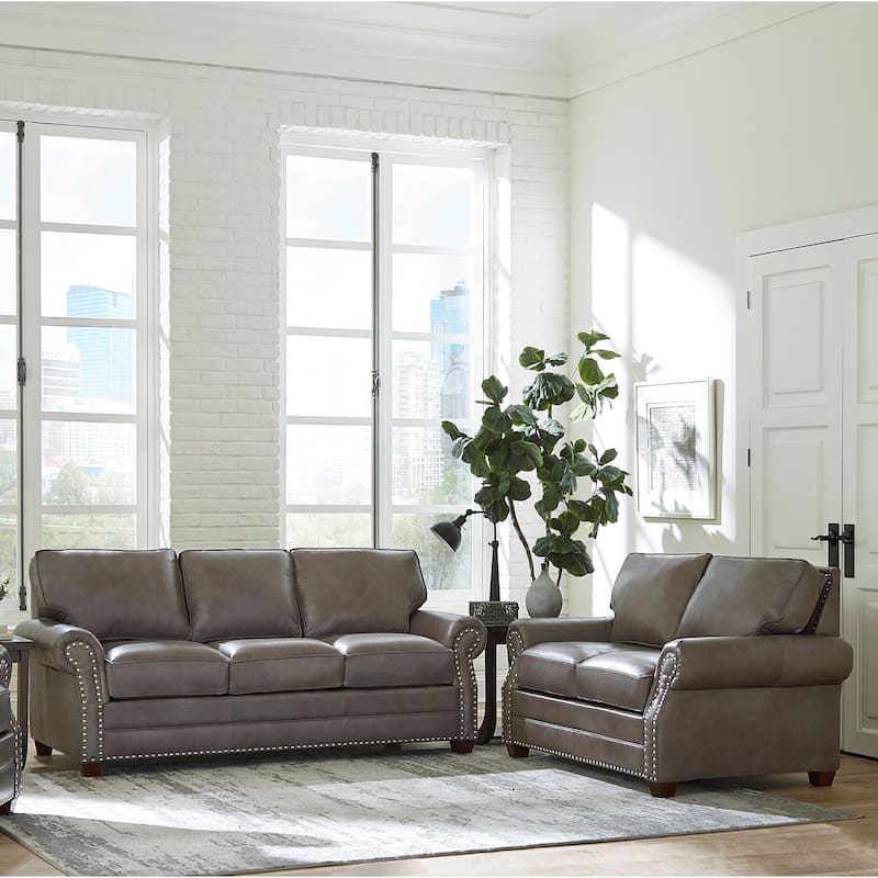 Vernon Top-grain Leather Sofa and Loveseat Set