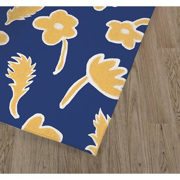 DELIA FLORAL BLUE AND GOLD Kitchen Mat By Becky Bailey Bed Bath