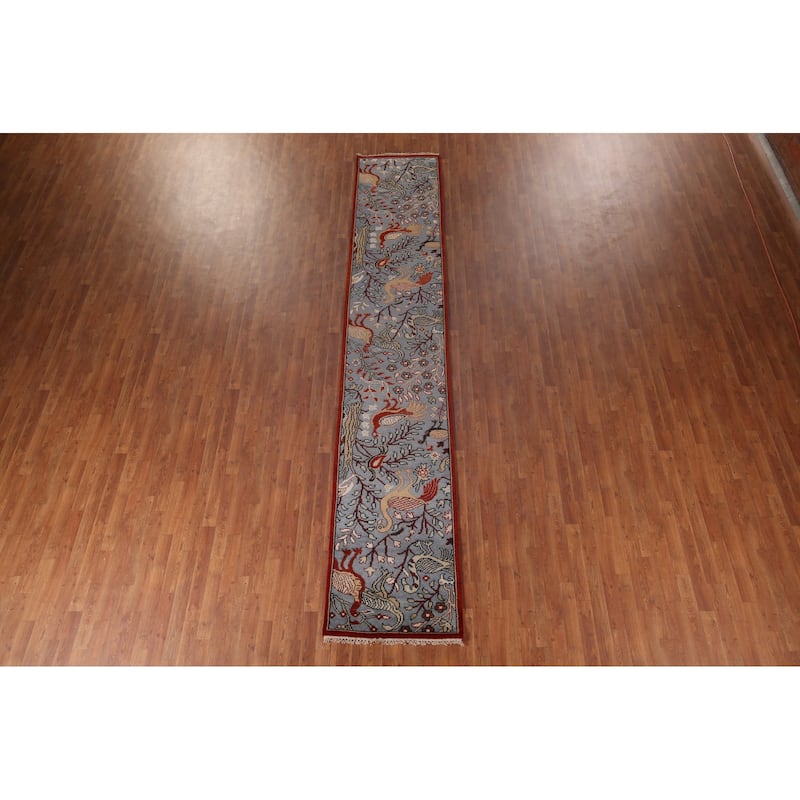 Animals Design Ziegler Oriental Runner Rug Hand-Knotted Wool Carpet - 2'7"x 13'9"